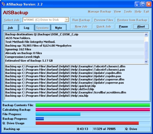Main form during backup